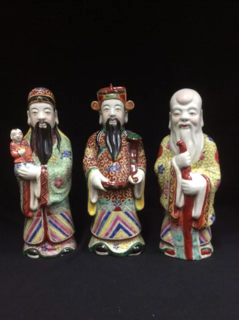 Vintage Chinese Porcelain Three God/ Sanxing Fu Lu Shou Statues