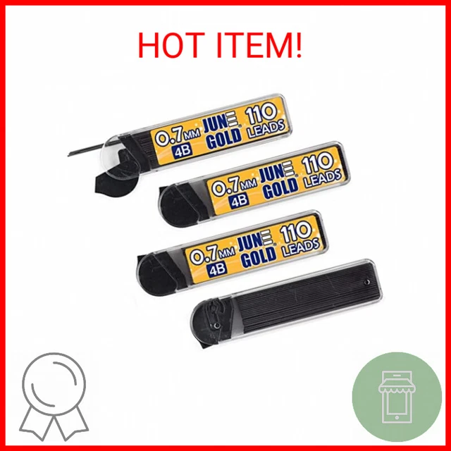 June Gold 440 Pieces, 0.7 mm 4B Lead Refills, 110 Pieces Per Tube, Medium Thickn