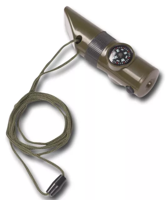 Signalpfeife 6in1 oliv, Lampe, Kompass, Thermometer, Outdoor, Camping      -NEU-