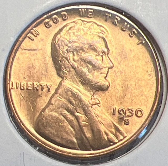1930-S Lincoln Wheat Cent Grades Uncirculated++ Red Actual Coin #C10458
