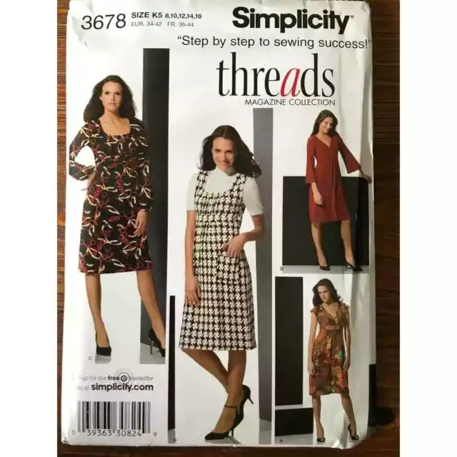 Simplicity Pattern 3678 THREADS Woman's Sz 8-16 Dress Jumper NEW UNCUT