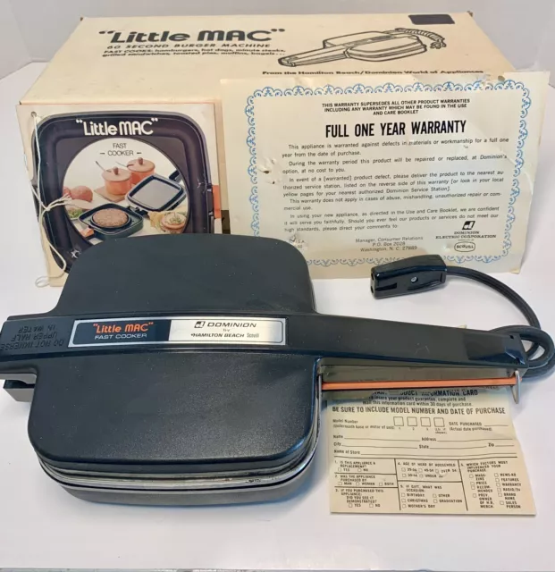 Vintage Hamilton Beach LITTLE MAC 60 Second Burger Machine Fast Cooker  #1208