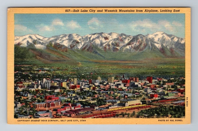 Salt Lake City UT-Utah, Wasatch Mountains, Aerial View, Vintage Postcard
