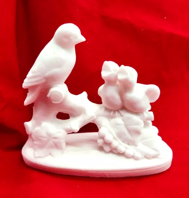 White Bisque Porcelain 3 Birds on Tree Branch Figurine 5x6 Made in Italy