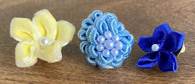 Flower Floral Lapel Hat Pin Brooch Cardigan Close Yellow Blue Pearl Clutch Back
