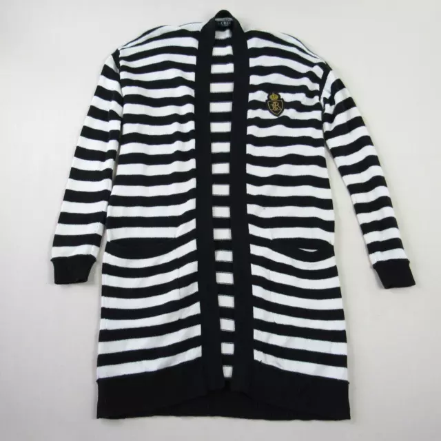 Ralph Lauren LRL Cardigan Sweater Womens Small Crest Patch Striped Open Front