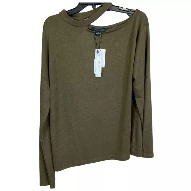 NWT Sanctuary Womens Tops Green Large Asymmetrical Cutout Long Sleeve Knit Top