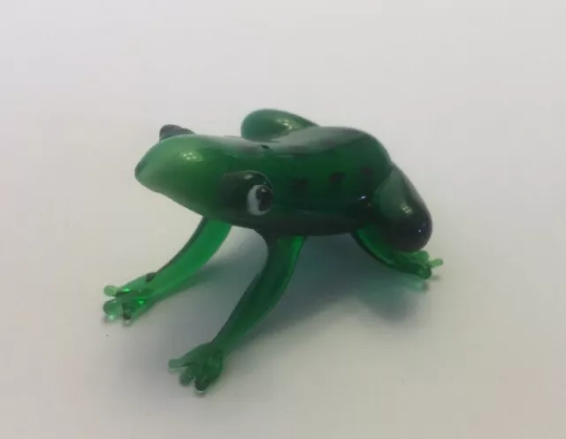 Vintage Art Blown Glass Murano Green Frog Figurine