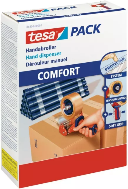 tesa 6400 Packband Handabroller COMFORT - Hochwertiger, robuster Abroller für Pa 3