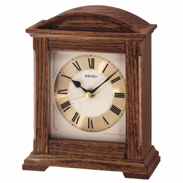 Seiko Dark Wooden Oak Finish Quartz Battery Mantel Clock, Roman Numerals QXG123B