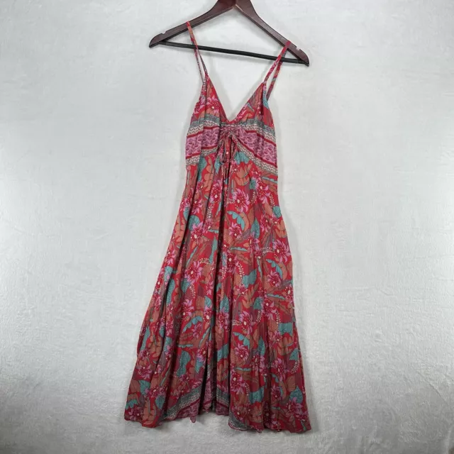 Sea Lustre Dress Womens Small Red Floral Slip Smocked Ruched Front Beach Boho