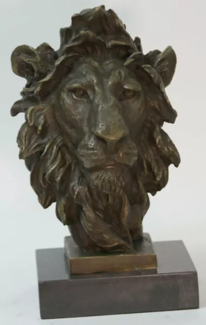 15 LBS Vintage Bronze Copper Sculpture lion Head Desktop Statue Figurine Decor