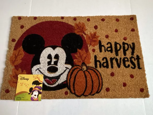 Disney's Mickey Mouse Happy Harvest Puerta Alfombra Coir Fibra 18×28 Otoño Exterior NUEVO