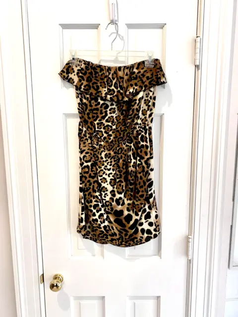 Amanda Uprichard Leopard Cheetah Ruffle Silk Strapless Dress Small NWOT