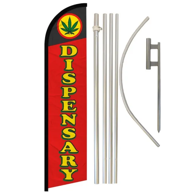 Dispensary Full Curve Windless Swooper Flag Pole Kit Smoke Shop MMJ RED