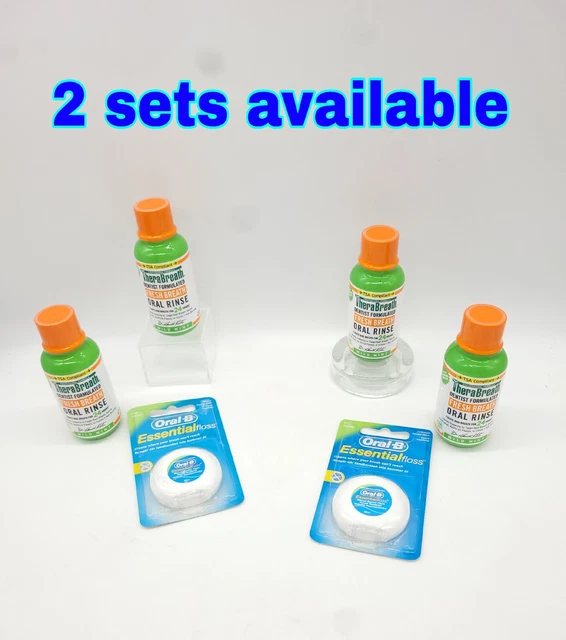 TheraBreath  Fresh Breath Oral Rinse Mild Mint .3oz 2 PACK 7/24 + Bonus Floss