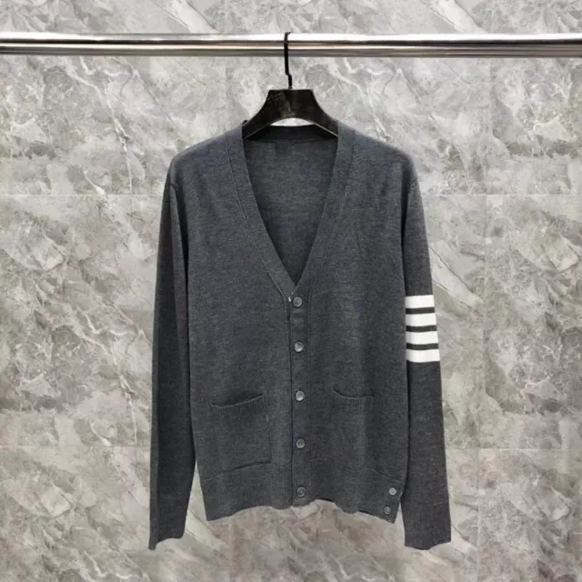 Thom Browne Classic Unisex V-neck Lover Cashmere Cardigan Sweater 3