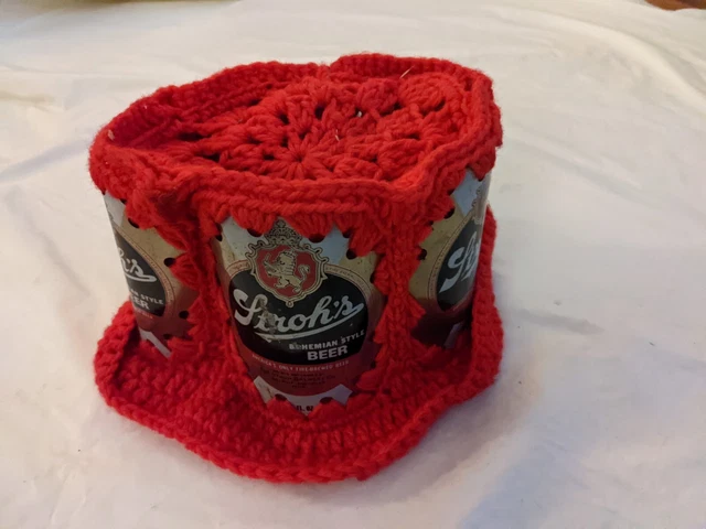 Vintage 1970's Uncinetto Birra Can Cappello Floscio Tipo Stroh's di Boemia Rosso