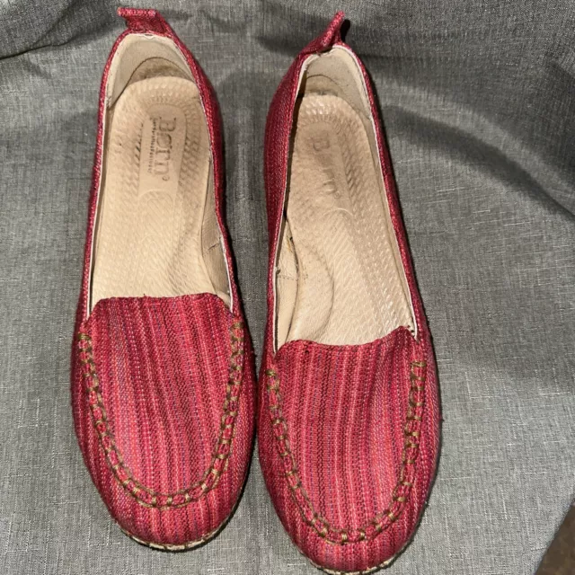 Born Sitton Espadrille Loafers Size 9.5 Slip On Flats Red Boho Moccasins Leather