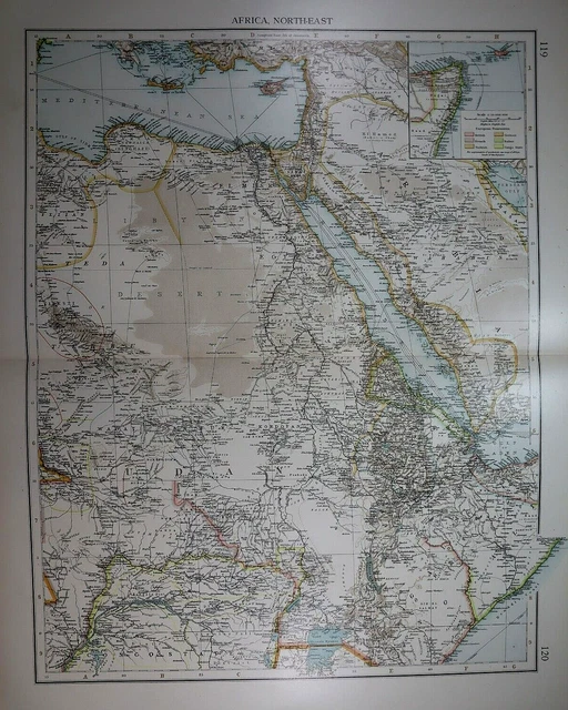 Old (XLG17x22) 1905 Time's Atlas Map ~ NORTHEAST AFRICA  ~ Free S&H