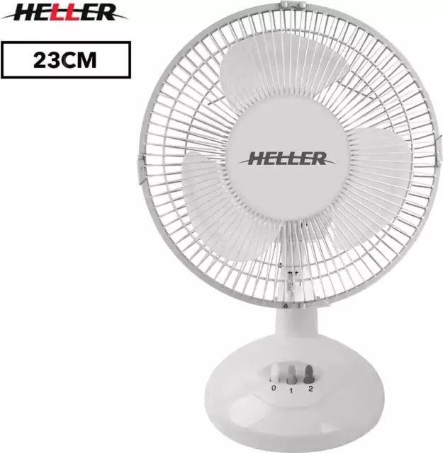 Heller 23cm Desk Fan+2-Speed, Oscillation/Tilt Adjustment.