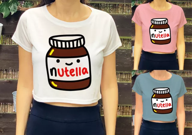 Nutella Stampa Nocciola Cioccolato Divertente Arte Trendy Donna Ragazze Bambini Crop Top