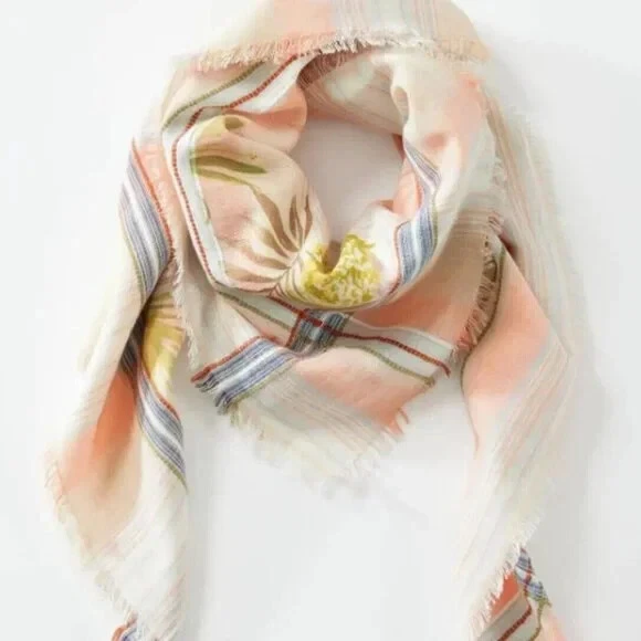 J. Jill Pineapples & Stripes Scarf Cream Multi 40 x 40 100% Cotton NEW MSRP $49