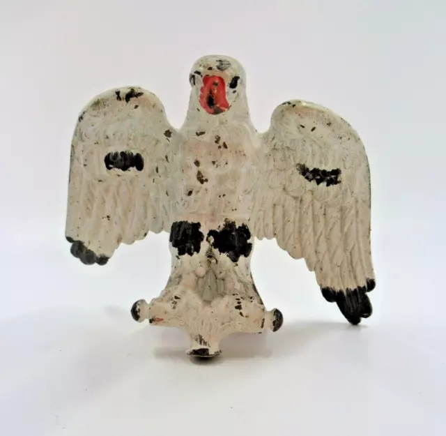 Vintage cast iron painted Eagle finial threaded hole white black orange paint