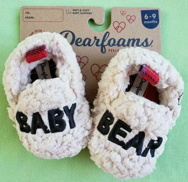 Dearfoams Baby Bear Infant Baby Sherpa Slippers:nwt "Baby Bear" Size 6-9 Months