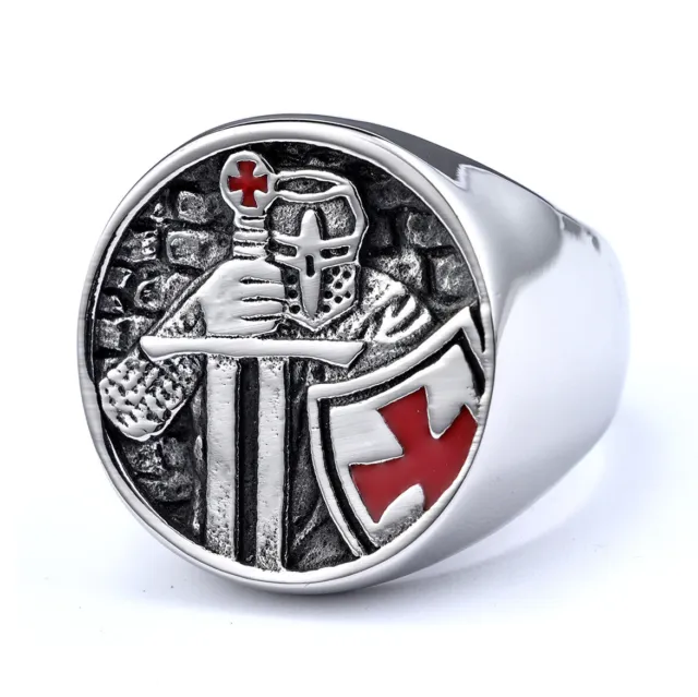 Cross Shield Rings Size 9-13 Mens Stainless Steel Knights Templar
