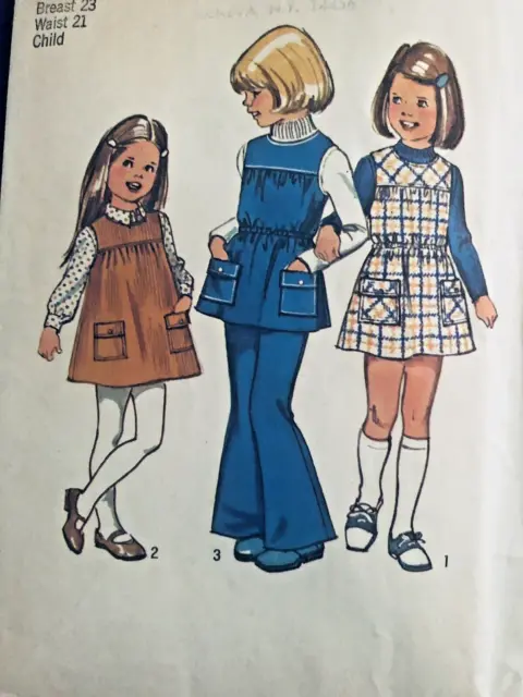 VTG `73 Simplicity 5937 Child's Jumper or Tunic and Bell-Bottom Pants SZ 4