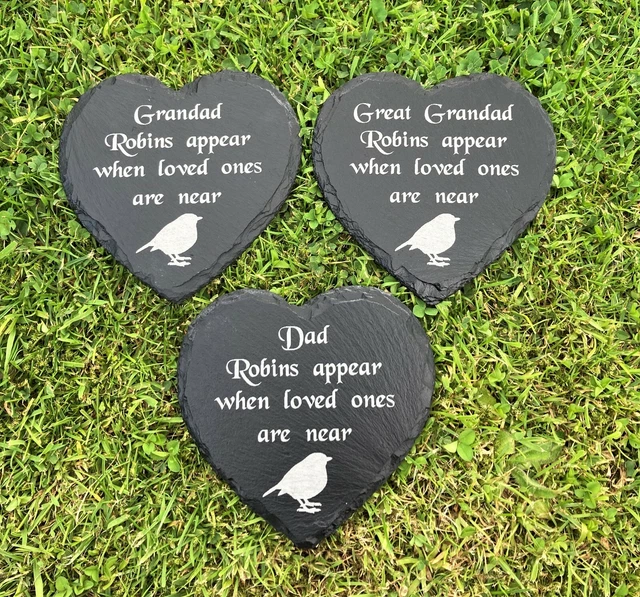 Personalisierte Schieferherz Denkmal Grabmarker Plakette Robin Weihnachtsverlust Geschenk