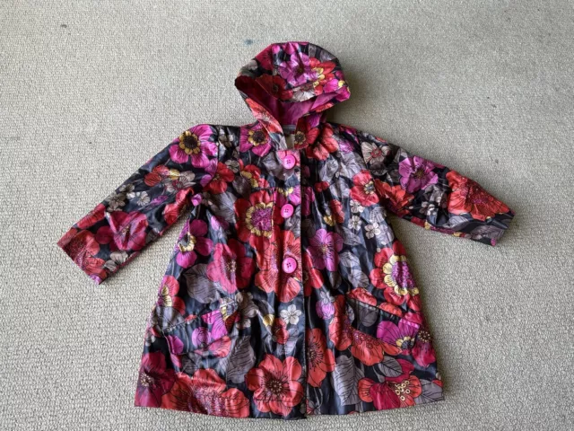 Pumpkin Patch Girls Hooded Floral Raincoat Size 4 Button Down