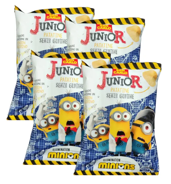 4X San Carlo Patatine Junior Minions Snack Senza Glutine con Sorpresa 30g