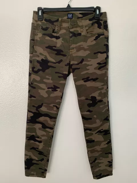 GAP Denim Womens size 27 Green Camo 'True Skinny' Stretch Jeans Mid Rise