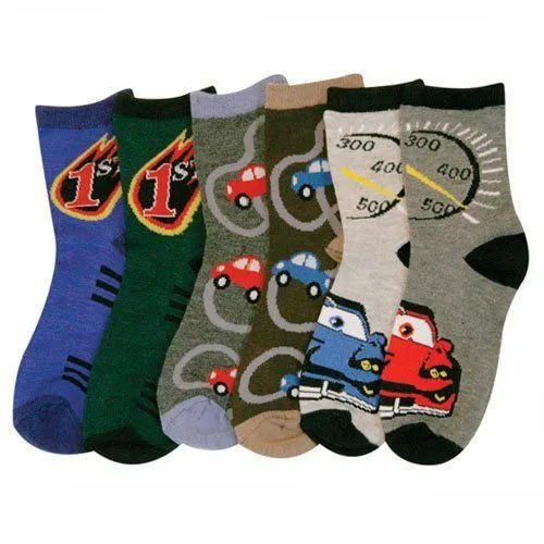 New  Mixed Lot Of 6 Pairs Toddler Boys Novelty Cars Crew Socks