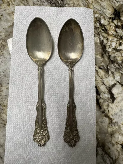 Pair Of Antique Pattern 1904 WM Rogers Serving Spoons Silver Plate 8” Floral