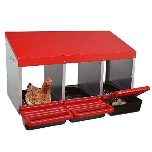 3 Hole Chicken Nesting Boxes Metal Chicken Egg Laying Box with Swing Perch