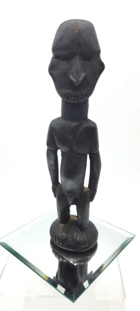 African Tribal Folk Art Wooden Male Figurine Vintage Dark Wood Unmarked 9 Inch