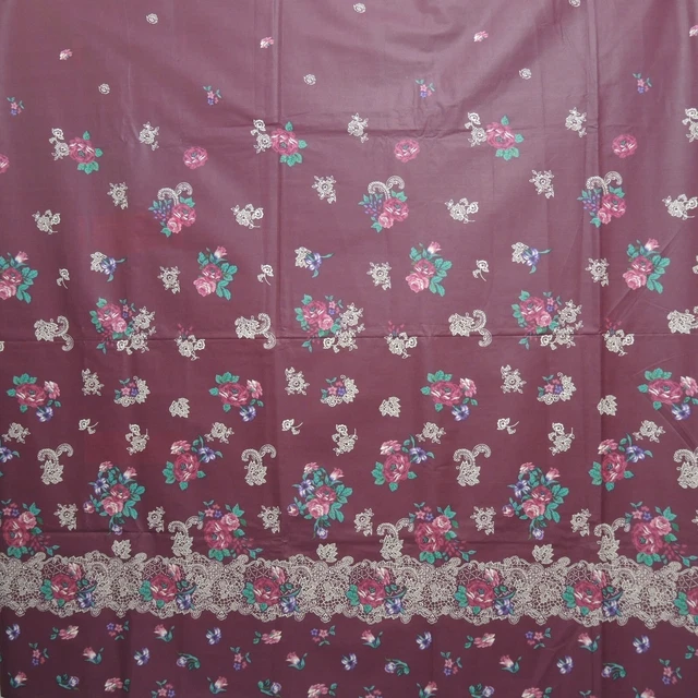 Vintage Polished Cotton Chintz? Fabric Wine Color Floral  4 Yds x 44.5" Wamsutta