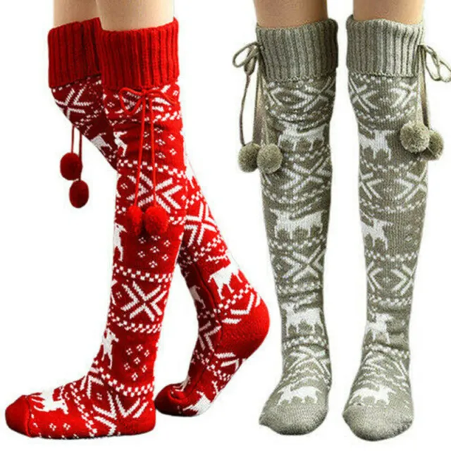 Ladies Christmas Xmas Thigh High Long Stockings Knit Over Knee Socks Warm Gift