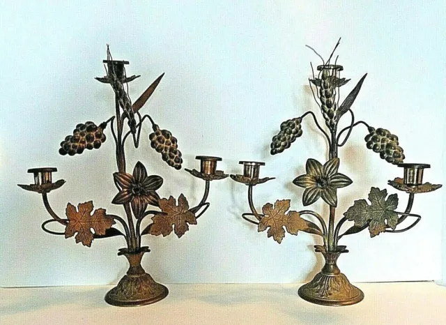 Pair of French Antique Gilt Bronze Church Altar Candelabras Wheat Lillies Grapes