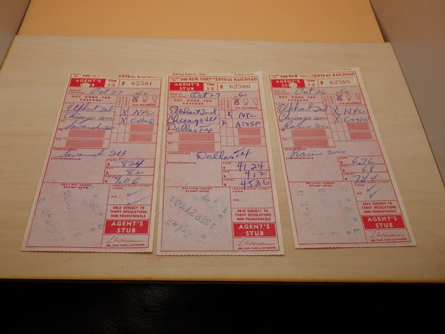 Agents Stubs x3 New York Central Railroad Train Ticket Pass Vintage