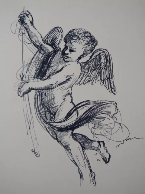 Stift & Tinte Zeichnung nach Guercino (Barbieri) Cherub Engel Susannah & Älteste 1617