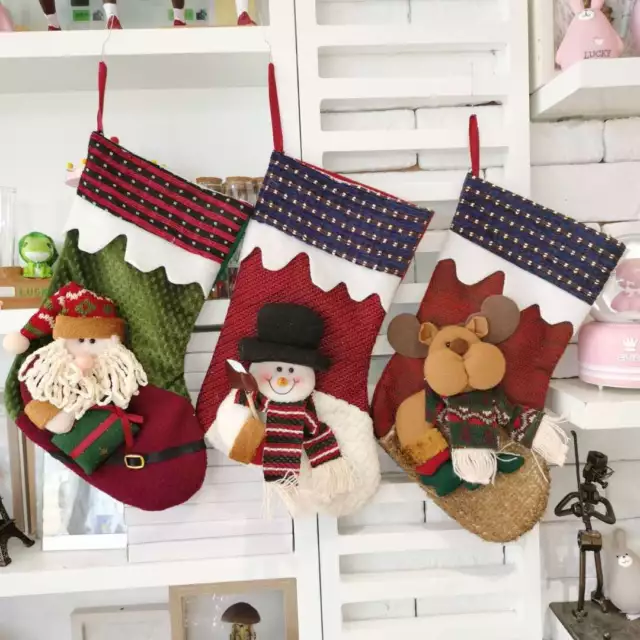 Christmas Socks Hanging Decorations Santa Snowman Reindeer Xmas Gift Sock Au