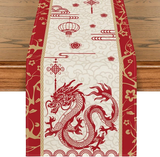 CHINESE ZODIAC DRAGON Lunar 2024 New Year Table Runner Spring Festival