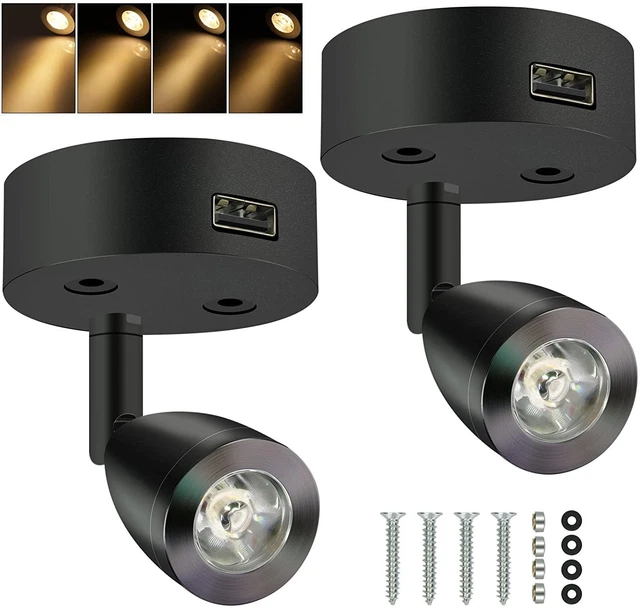 Lampe De Lecture 12V RV 2 Packs - Luminaire LED Flexible Avec Port USB Pour Camping-Car, Van, Bateau (Noir)