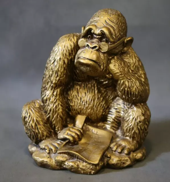 Vintage Statue Gorilla Monkey Reading Wall Street Journal Newspaper 10” Décor