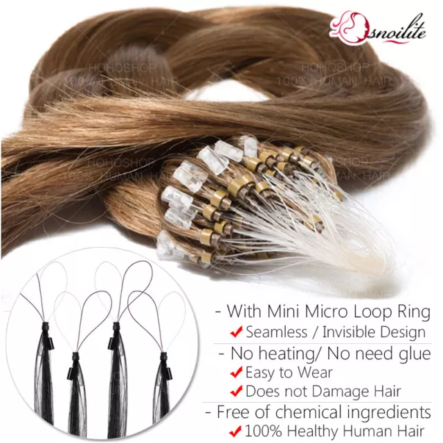 300 Strähnen Microring Echthaar Hair Extensions Micro Loop Bonding Bonds 1g Dick 3