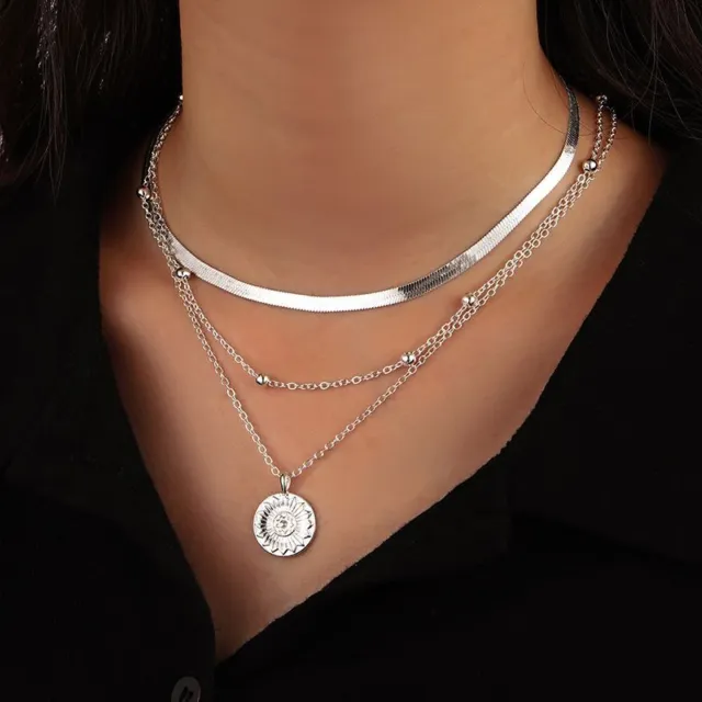 Round Pendant Necklace Mini Charm Pendants Silver Color Chains Women Necklaces
